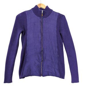 J McLaughlin Jacket Womens XS‎ Purple Silk Rib Knit Sleeve Casual Cool Weather